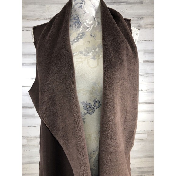 SOFT SURROUNDINGS  Brown Drape Vienna Vest Large Soft Fleece Lined Pockets - Picture 5 of 11